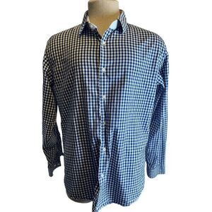 Ben Sherman Men Shirt Button Down Long Sleeves Plaid Sz 16 1/2 White & Blue